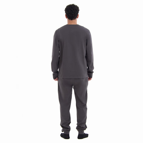 Men Fall Pajama Set Dark Grey Buttoned Sweatshirt + Pants